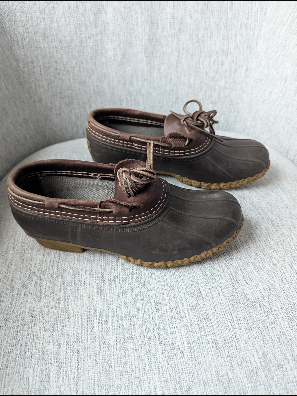 L.L. Bean Dark Brown and Tan Low-Cut Duck Boot Moccasins